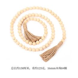 Garden Decorations Wooden Home Decoration Handmade Garland With Jute Rustic Tassel Wood Bead Garlands For Rattan Wall Hanging Gift