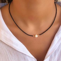 Choker Korean Fashion Cute Beads Chain Necklace For Women Baroque Simulated Pearls Beaded Collar Boho Jewellery C1A3