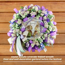 Decorative Flowers 35cm Lavenders Rabbits Garland Wreath For Front Door Hanging Ornament Home Garden Indoor Outdoor Easter Decoration