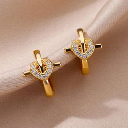 Hoop Earrings Zircon Heart For Women Girls Stainless Steel Earring 2023 Trend In Luxury Wedding Jewellery Gift Aretes Femme