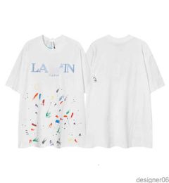 Ss23 Designer Lanvins t Shirt Shorts Fashion Men's and Women's Beige Speckle Alphabet Print Trendy Trend Basic Casual Loose Half Sleeve White7CXH