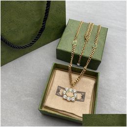 Pendant Necklaces Shiny Diamond Long Double Letter Sweater Chain Necklace Women Rhinestone Pendants With Gift Box Drop Delivery Jewel Dhbnl