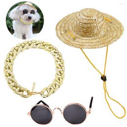 Dog Apparel Pet Sunglasses Jewellery Set Fashion Metal Cat Glasses With Necklace And Hat Clothing Accessories