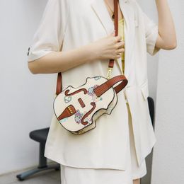 Evening Bags Violin Shape Shoulder Bag Cute Cartoon Printing Double Funny PU Crossbody