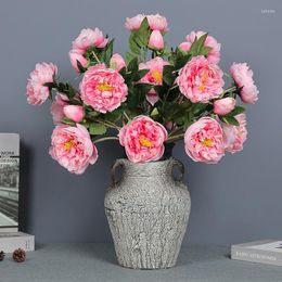 Decorative Flowers 77CM Simulation 3 Big Peony Furniture Living Room And Dining Table Decoration Wedding Artificial Fake Home Decor