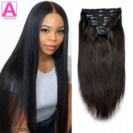 Lace Clip In Hair Human Hair Brazilian Straight Clip In Natural Black Color Clip Ins Hair 20 22 24 26 Inch For Women 230613