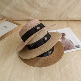 Wide Brim Hats Sun Small Bee Straw Hat fitted hat European And American Retro Gold Braided Female Loose Sunscreen Sunshade Flat Cap Visors