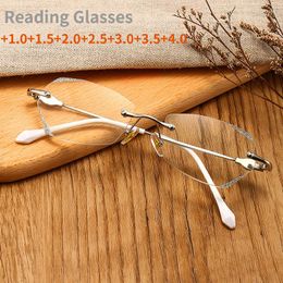 Sunglasses 2023 Diamond Cut Reading Glasses Women Rimless Anti Blue Light Presbyopia Eyeglasses Ladies Prescription Optical Read Eyewear