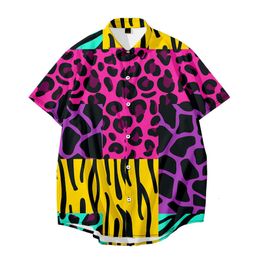 Mens Casual Shirts Colorful leopard Leopard Printed Men Shirt Short Sleeve Party Camisa Lapel Summer Fashion Hawaiian Streetwear 230614