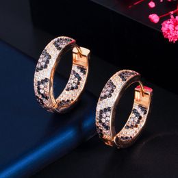 Hoop Huggie CWWZircons Shiny Micro Pave Cubic Zirconia Gold Color Round Leopard Hoop Earrings for Women Unique Jewelry Gift CZ871 230614