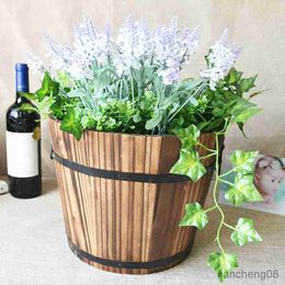 Planters Pots Rustic Planter Barrel Empty Flower Pot Container Garden Decor R230614