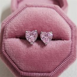 Stud Earrings Girls Pink Love Heart For Women Silver Black Gold Colour Tiny Zircon Wedding Ear Studs Daily Party Simple Jewellery