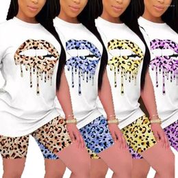 Women's Tracksuits Summer Women Casual Loose Short Sleeve T-shirts Tops High Waist Shorts Outwear Ladies Fashion Leopard Printed Outfits