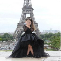 Girl Dresses Long Sleeves Pageant Black High Low Mother And Dress Flower For Teens Formal Party Holy Communio Gown