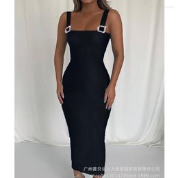 Casual Dresses Women Dress Summer Sexy Solid Slim High Waist Spaghetti Strap Slash Neck Square Collar Strapless Backless