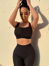 Women's Tracksuits Ladies Sexy Club Wear Y2K Clothes Ribbed 2 Piece Sleeveless Backless Crop Top Skinny Shorts Matching Set Women Sporty