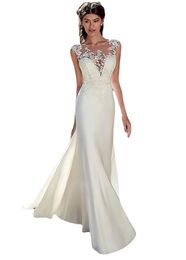 Modest Soft Satin Scoop Mermaid Wedding Dresses With Lace Appliques Sheer Bridal Gowns Illusion Back robe de mariee