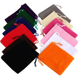 Gift Wrap 50pcs/Lot Golden Color Edge Velvet Jewelry Gift Bag 5x7 7x9 9x12cm Drawstring Wedding Party Display Sweets Packing Bag Wholesale 230613