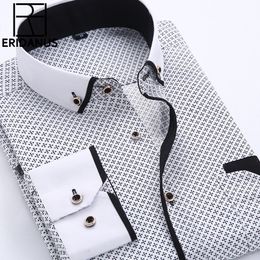Mens Casual Shirts Big Size 4XL Men Dress Shirt Arrival Long Sleeve Slim Fit Button Down Collar High Quality Printed Business MCL18 230614