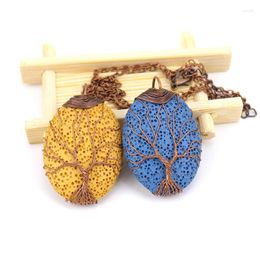 Pendant Necklaces 2pcs Vintage Volcanic Rock Necklace Natural Stone Jewelry Luxury Gemstone Copper Tree Chain Ladies For Women