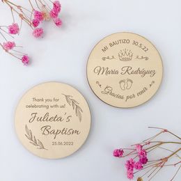 Other Event Party Supplies 20pcs Personalised Wood Christening Fridge Magnet Souvenir Customised Baptism Party Favour Engraved Wooden Magnet Gift For Guest 230613