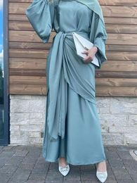 Ethnic Clothing Muslim Woman Under Abaya Dress Sets 2 Piece Satin Islamic Casual Dubai Turkish Modest Outfits Hijab Robe Ramadan Eid