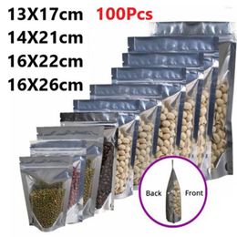 Storage Bags 100Pcs Clear Silver Zip Stand Up Bag Self Grip Seal Tear Notch Doypack Food Dry Coffee Bean Chocolate Candy Package