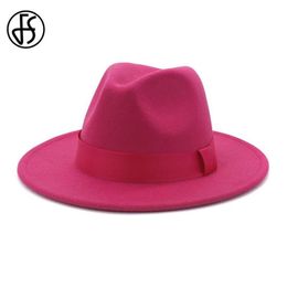 FS Vintage Classic Felt Wool Jazz Fedora Hats Wide Brim Cowboy Panama Cap for Women Men White Red Trilby Bowler Top Hat8349605188t
