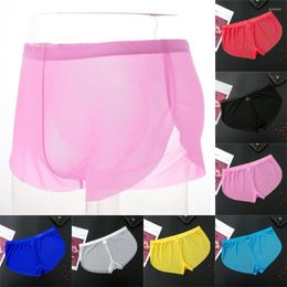Underpants Sexy Lace Summer Thin Mesh Breathable Seamless Men's Panties Transparent Ice Silk Briefs Middle Waist Boxers