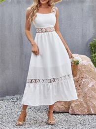 Vestidos casuais Vestido de verão para mulheres boho branco feminino sexy vazado sem mangas midi senhora ombro a ombro elegante praia longo