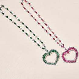 Pendant Necklaces Designer Collection Style High-end Women Lady Inlay Red Green Pear-shaped Cubic Zircon Heart Chain Necklace