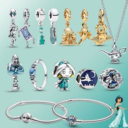 925 Sterling Silver Princess Jasmine Charm Is Suitable for Pandora Original Charm Bracelet Pendant Pearl Woman Love Gifts for Free Delivery