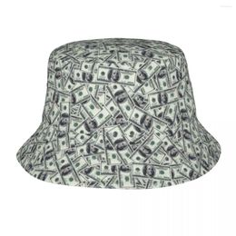 Berets Giant Money Background 100 Dollar Bills Bucket Hat For Teen Vocation Sun Street Foldable Sports Fishing Fisherman Caps