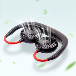 Mini Serin Fan Taşınabilir USB Şarj Edilebilir Fan Gadgets Boyun Bandı Tembel Boyun Asma Perakende Kutu ile Günlük Yaşam İçin Çift Soğutma