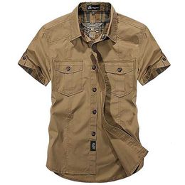 Men's Casual Shirts Fashion Cotton Casual Shirts Summer Men Plus Size Loose Baggy Shirts Short Sleeve Turn-down Collar Military Style Male Clothing 230613