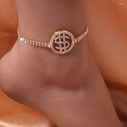 Anklets Creative Crystal Big Dollar Money Sign Foot Chain Anklet Bracelet Jewelry For Women Leg Barefoot Sandal