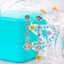 Dangle Earrings Luxury Long Tassel D Colour Moissanite Solid S925 Sterling Silver Platinum Plated Ring For Women Anniversary Wedding