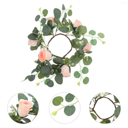 Decorative Flowers Red Rose Garland Candlestick Wreath Door Desktop 25X25X7CM Wedding Rings Silk Cloth Centerpiece Artificial Flower