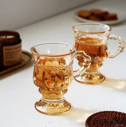 Glass Cup 150Ml Retro Embossed Pattern Amber Clear Colour Water Cups Gift Creative Ins Wine Glasses Coffee Drop Delivery Otkwp