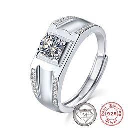 100% Real 925 Sterling Silver Moissanite 반지 화이트 골드 도금 실험실 다이아몬드 반지 남성 보석