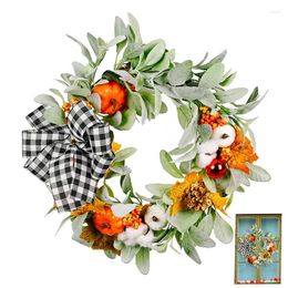 Decorative Flowers Fall Door Wreath Artificial Pumpkins With Green Leaves Autumn Harvest Pumpkin For Front