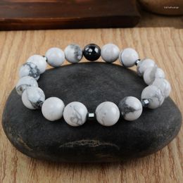 Strand Real Natural Stone Bracelets Howlite Turquoise /Sea Sediment Jasper Beads Bracelet For Women Men Yoga Jewelry Gift