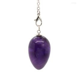 Pendant Necklaces KFT Natural Healing Crystal Reiki Pendulum For Divination Dowsing Amethyst Rose Pink Quartz Stone Pendulos Jewelry