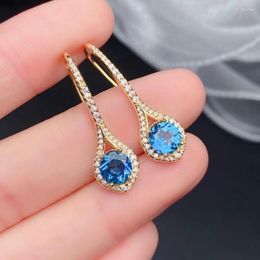 Dangle Earrings Fine Jewellery 925 Sterling Silver Natural Stone London Blue Topaz Women's Gift Party Marry Girl Birthday Valentine'