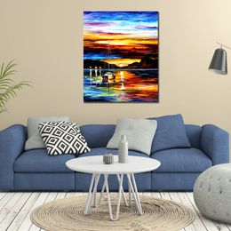 Vibrant Street Art on Canvas Drowned Sunset Handmade Contemporary Oil Painting for Living Room Wall