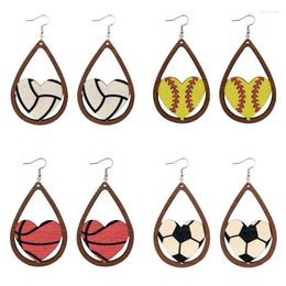 Dangle Earrings Teardrop Accent Wood Football Baseball Basketball Heart For Women Fashion Sport Ball Jewelry