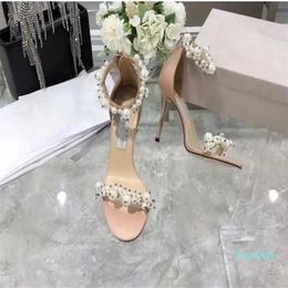 Designer sandal with faux pearls Pumps Glitter Women's Sandals Shoes Crystal Pearl Strap Perfect Bridal Wedding Dress Pointed Toe High Heels Lady Luxury