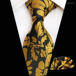 Bow Ties 13 Colour Jacquard Vine Flower Tie Square Scarf Set 8cm Neckties Hanky Hand Rolled Edges