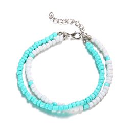 Bohemian Colorful Beads Anklets for Women Handmade Elasticity Foot Jewelry Summer Beach Barefoot Bracelet ankle on Leg