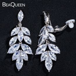 Ear Cuff BeaQueen Elegant Non Pierced Clips Earrings High Quality Marquise Cubic Zirconia Stone No Hole Clip On Wedding Jewellery E204 230614